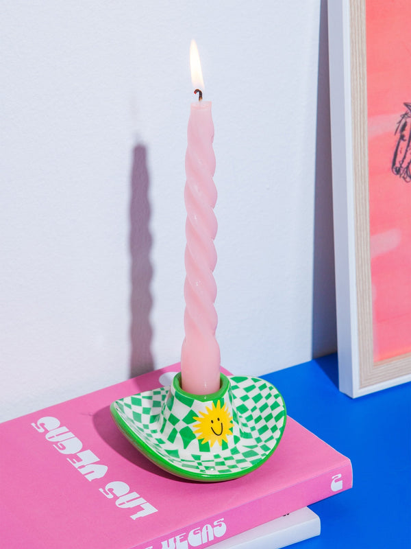 Rodeo Cowboy Hat Green Candle Holder