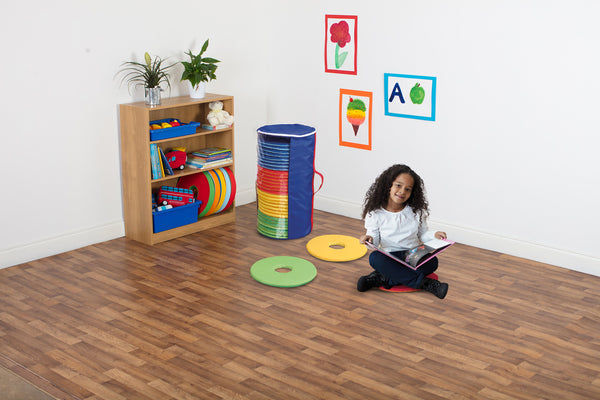 Rainbow round rugs with tote bags