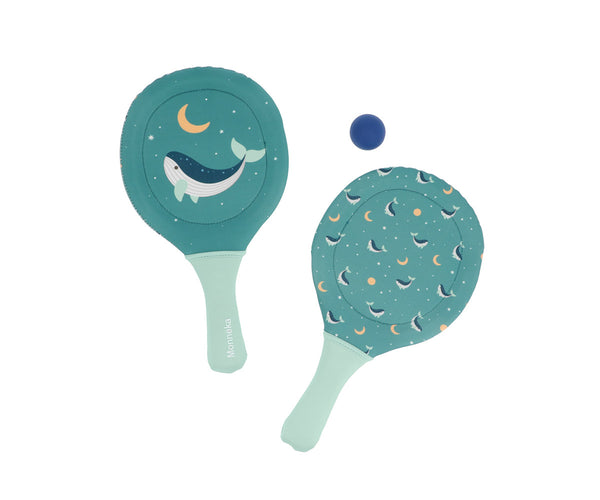 Whale Teal Neoprene Beach Paddles with Ball