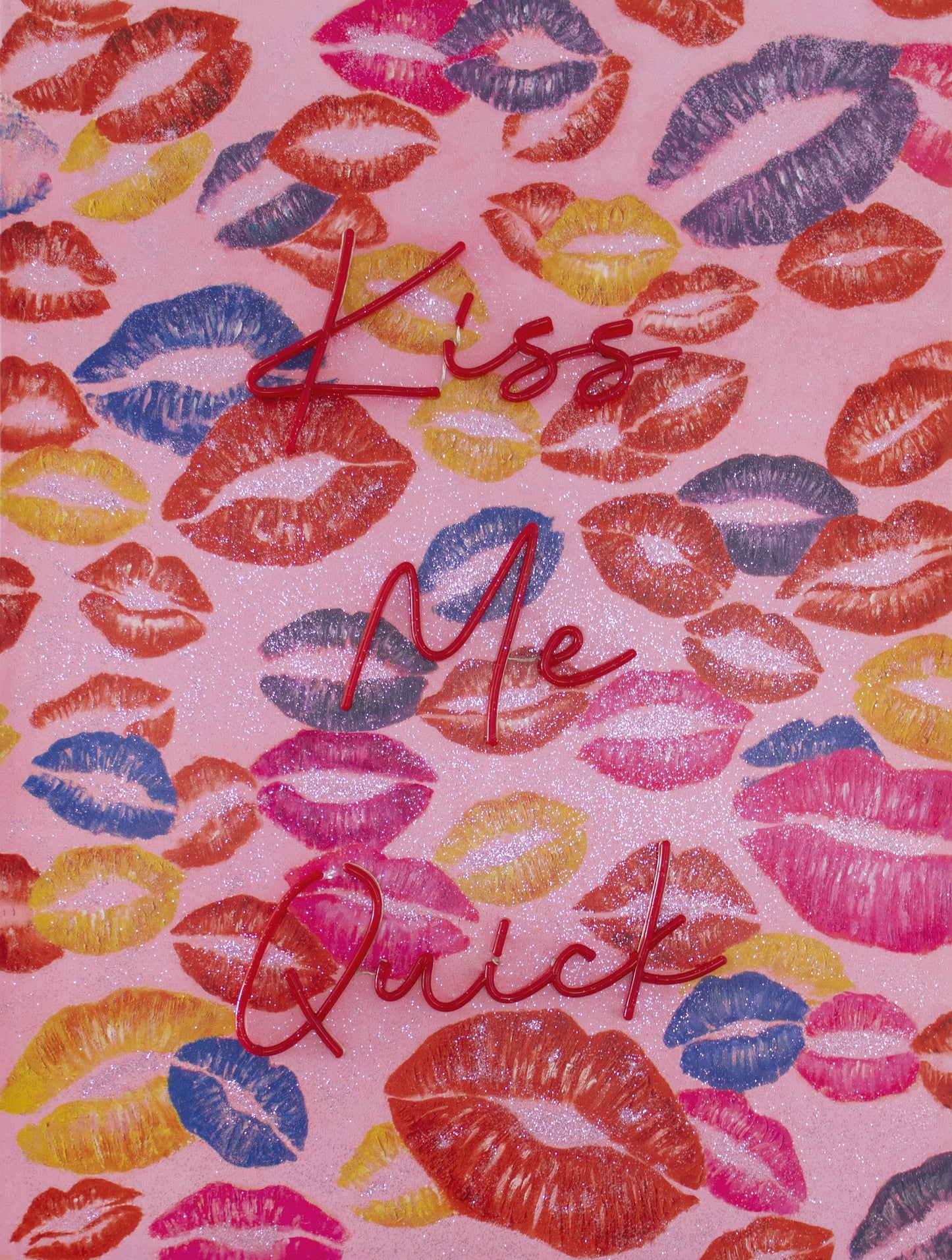 'Kiss Me Quick' Wall Artwork with LED Neon - STANDARD