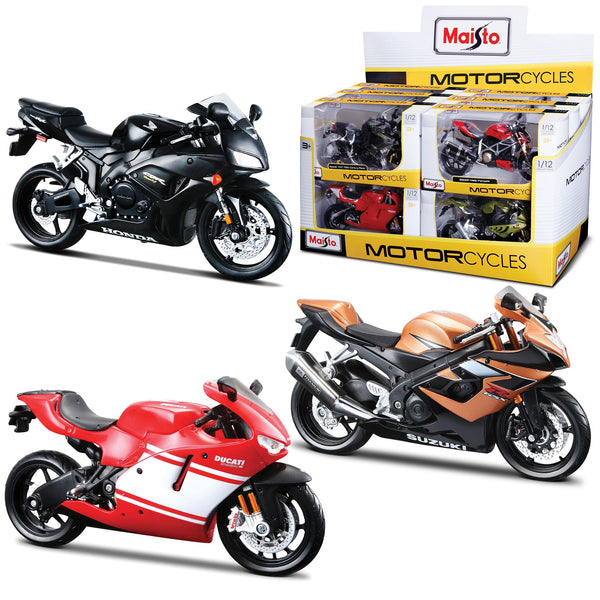ASSORTMENT OF 1:12 MOTORCYCLES - 12-PIECE DISPLAY