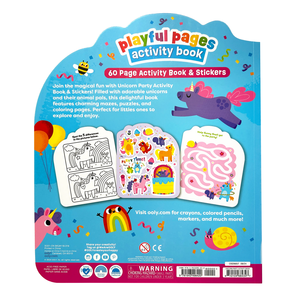 Livre d’activités Playful Pages Fête des licornes – 60 pages – OOLY