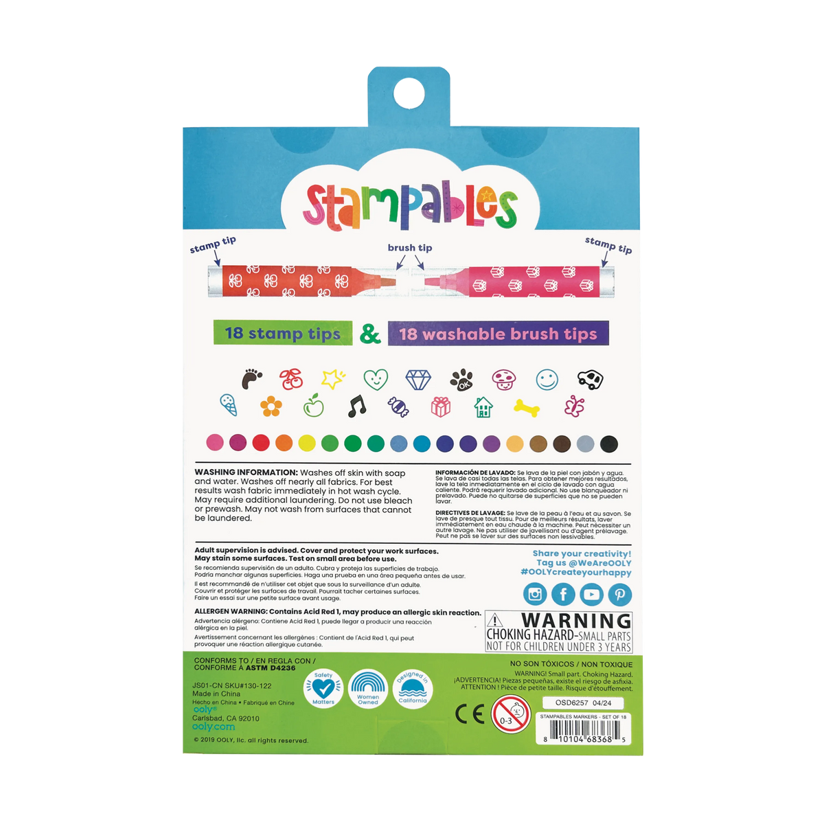 Feutres pinceaux et tampons double pointe Stampables – Lot de 18 – OOLY