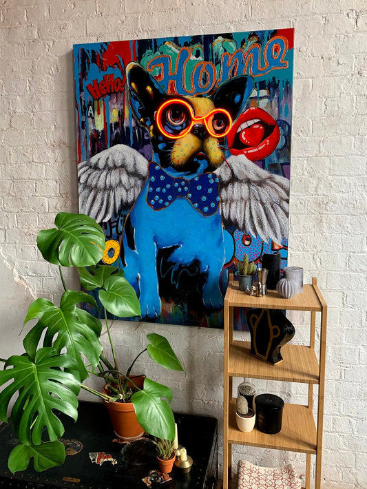 'Dog with Wings' Wall Artwork with LED Neon - STANDARD