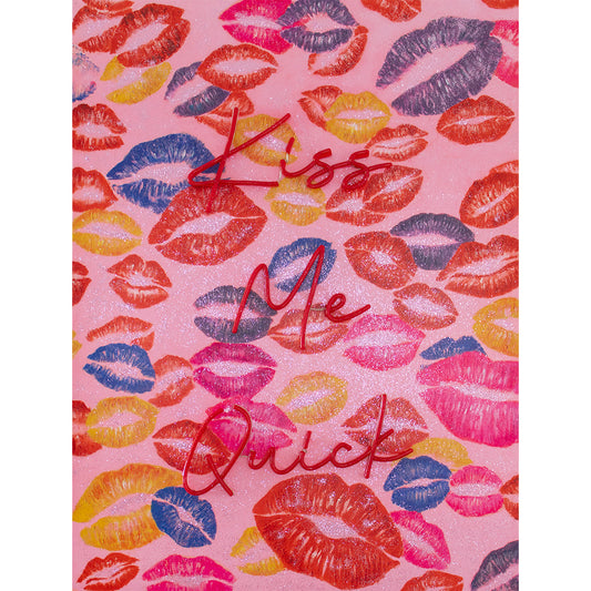 'Kiss Me Quick' Wall Artwork with LED Neon - SMALL