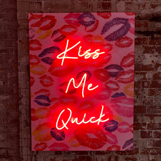 'Kiss Me Quick' Wall Artwork with LED Neon - STANDARD