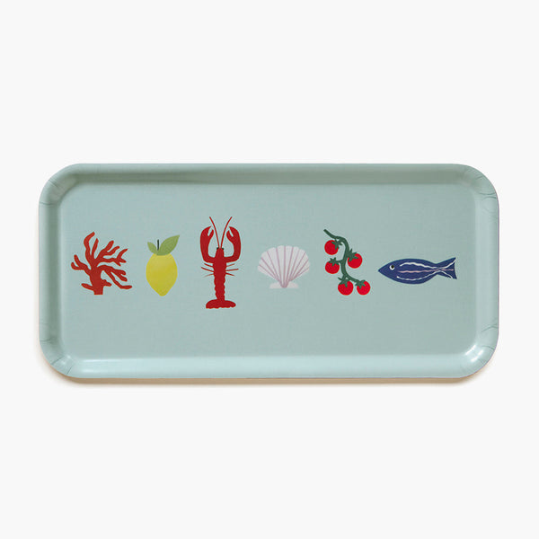 "Seaside Lunch" Rectangular Serving Tray - 32x15 cm - Seafoam