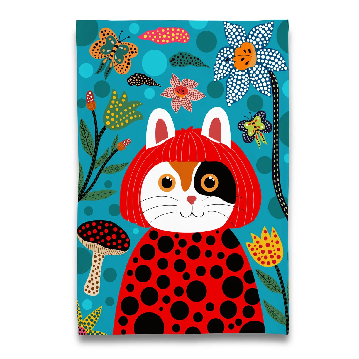 Kusameow Yayoi Kusama Cat Calico Tea Towel