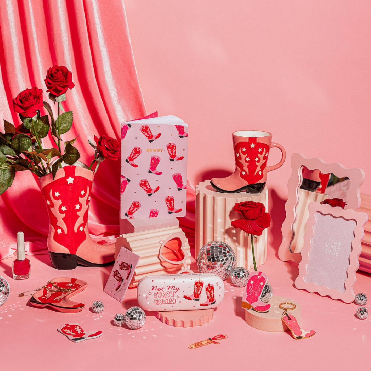 Roze cowboylaars sleutelhanger