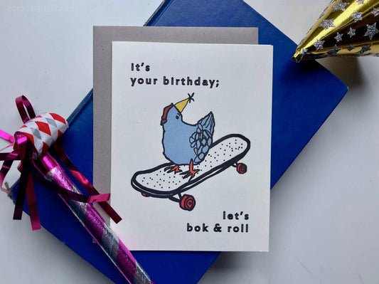 Chicken Skateboard "Bok & Roll" Birthday Card