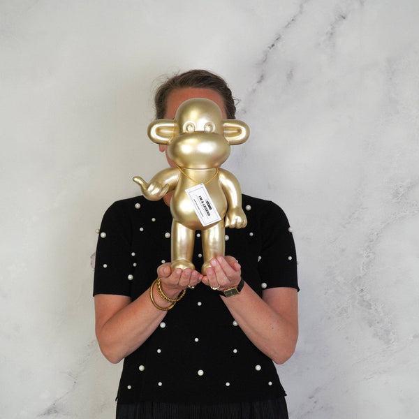 Ornament - Hanging Loose Monkey Figurine 'The Legend' - Polyresin - Gold - 20.5x13.5x35cm