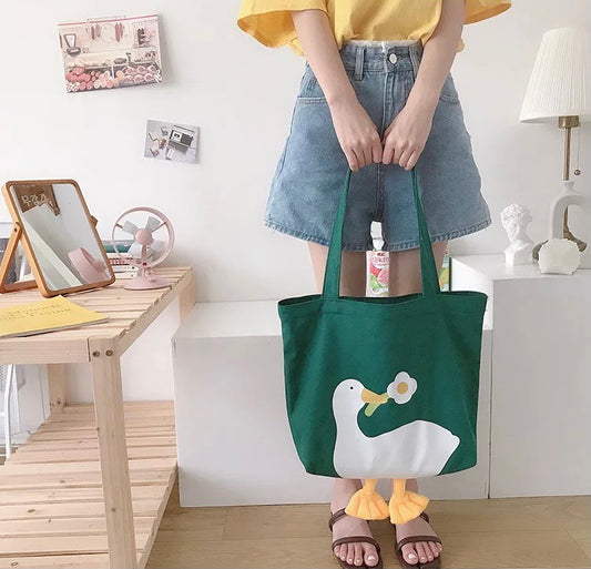 Tote Bag Canard Fleur Vert
