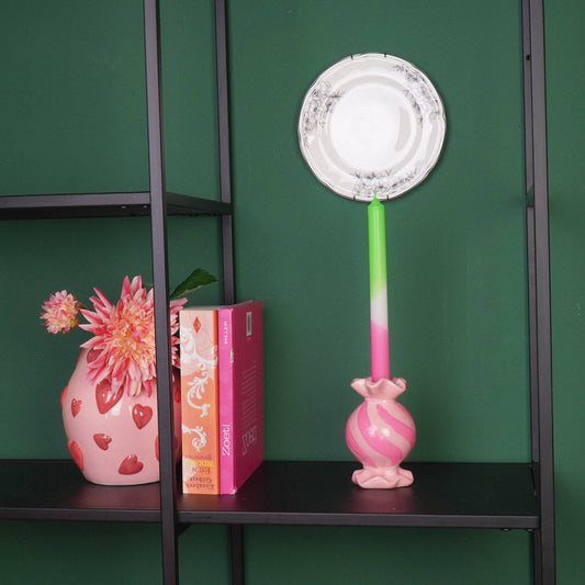 Round Toffee Candy Candle Holder - Ceramic - Pink/Neon - 8.5x8.5x13 cm