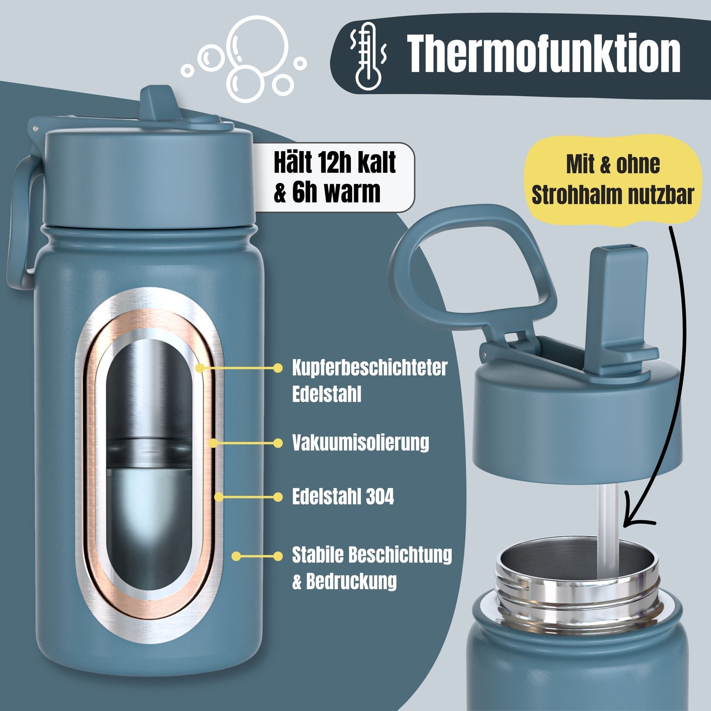 Thermo Kinder Trinkflasche Edelstahl - Astro Bär blau