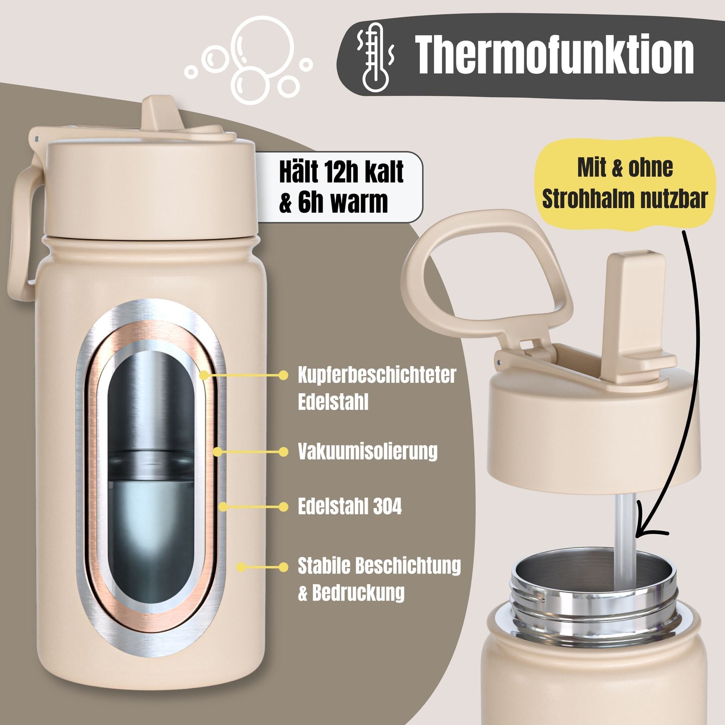 Thermo Kinder Trinkflasche Edelstahl - Polizei braun