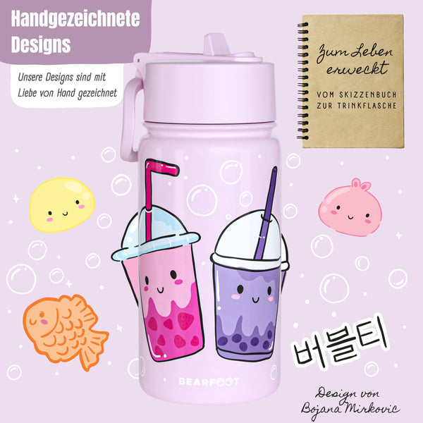 Thermo Kids Stainless Steel Water Bottle - BubbleTea Purple