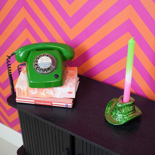 Candle holder - Cowboy hat - Green - 13.5x11x7 cm