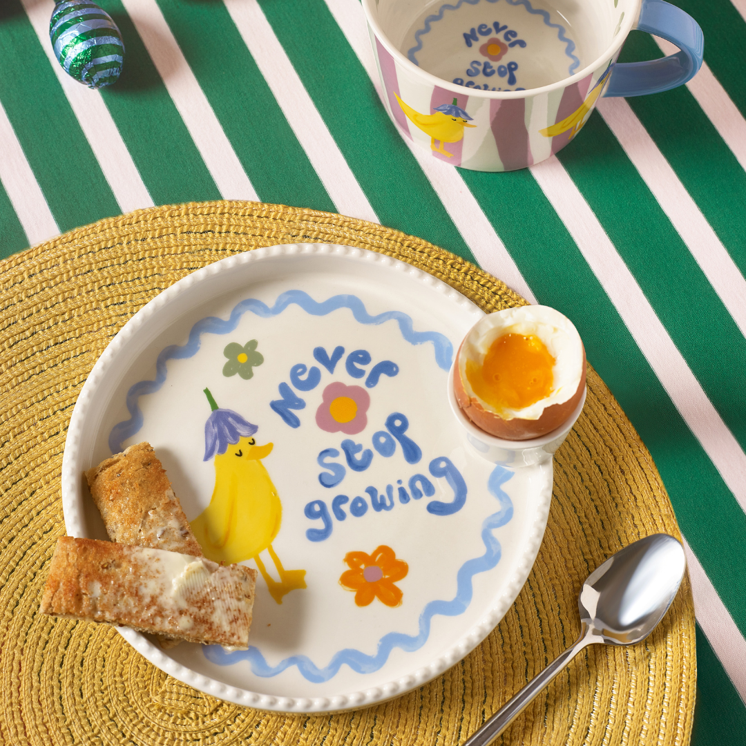 Assiette et Coquetier Canard “Ne jamais cesser de grandir”