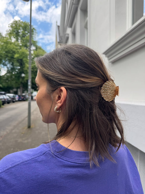 Gold Glitter Seashell Hair Clip