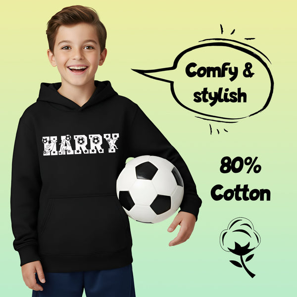 Sweat à capuche football – Fringoo football noir for Boys Cotton Rich Soft Hooded – football Alphabet noir