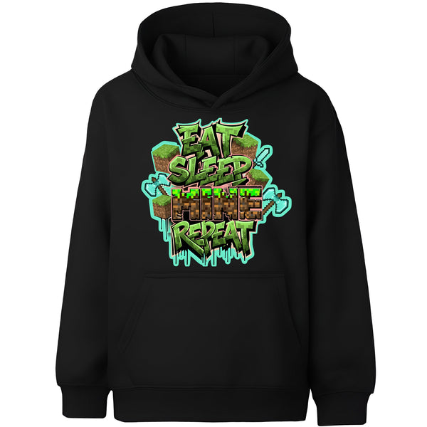 Fringoo Gamer Hoodie Grey for Boys Cotton Rich Soft Hooded Sweatshirt - Eat Minecraft Black