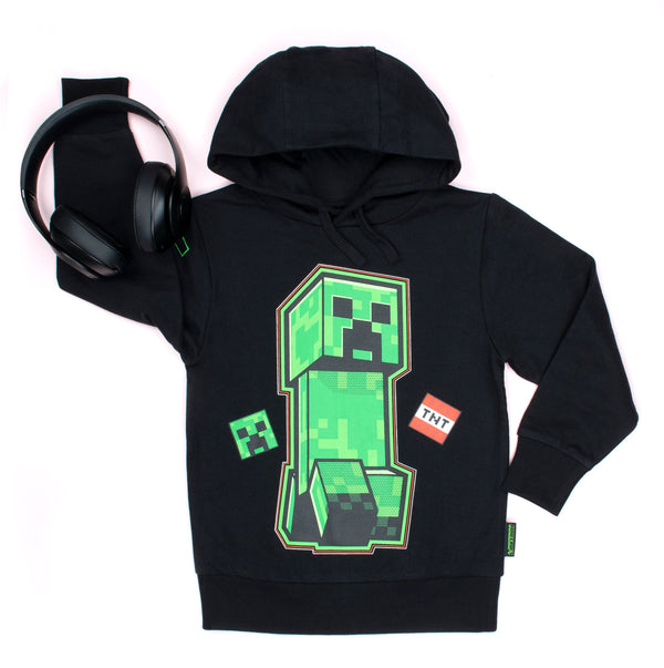 Sweat à capuche Minecraft – vert Creeper – noir