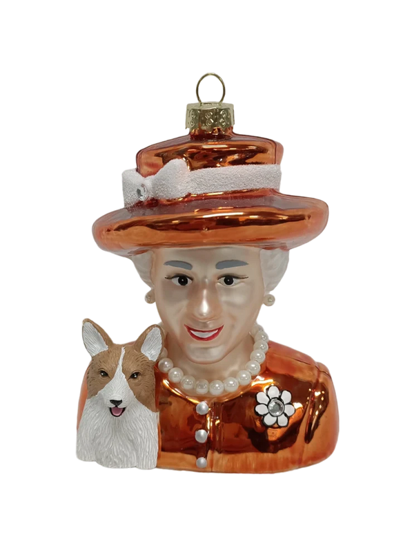 Queen Elizabeth & Corgi Orange Christmas bauble