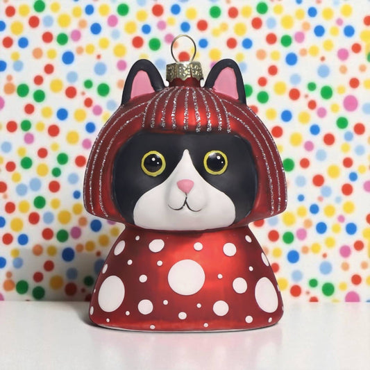 Yayoi Kusameow Kusama Black and White Cat Christmas Ornament