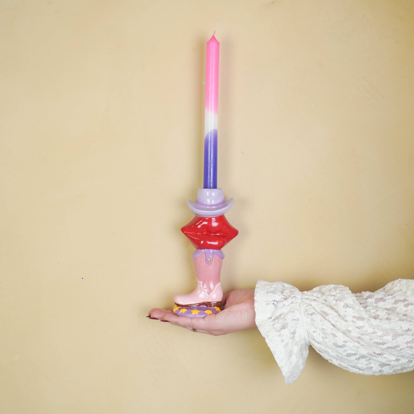 Candlestick - Boot / Lip / Hat - Pink / Red / Lilac - 10x8x20 cm