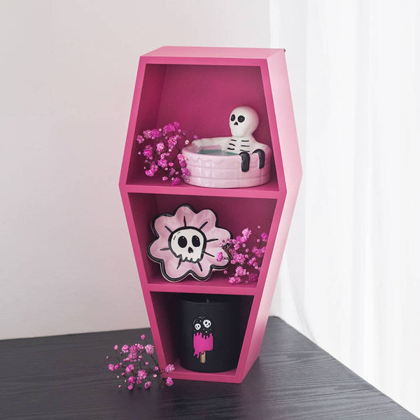 Fuchsia pink coffin-shaped shelf