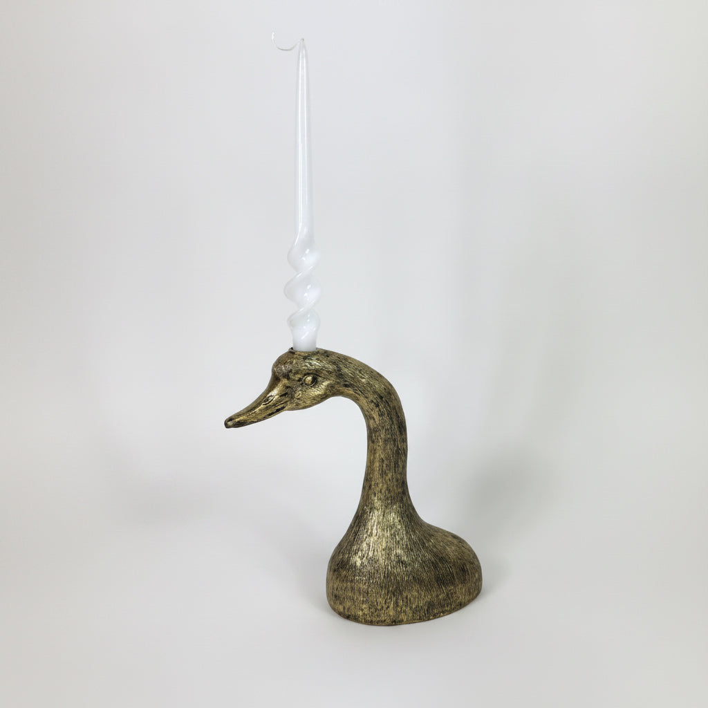 Antique Gilded Duck Head Candlestick