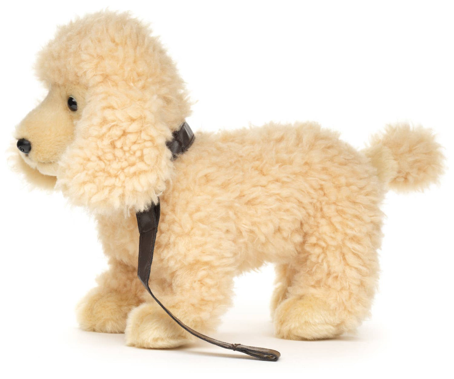 Apricot poodle plush toy, standing (with leash)