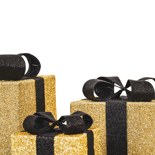 LED Christmas Gift - S3 - Polystyrene - Gold/Black - 15/20/25 cm