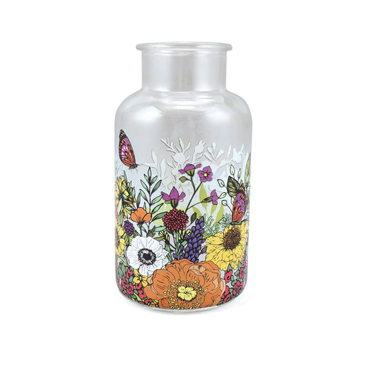 Glazen vaas met wilde bloemen