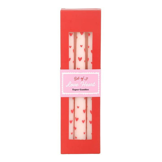 Set of 3 Heart-shaped taper candles for Valentine's Day