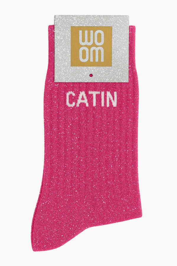"Slut" Message Glitter Socks - Fuchsia