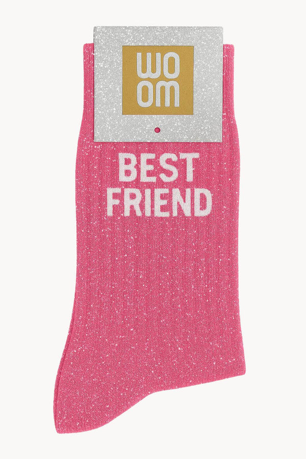 Sparkly "Best Friend" Message Socks - Bubblegum Pink
