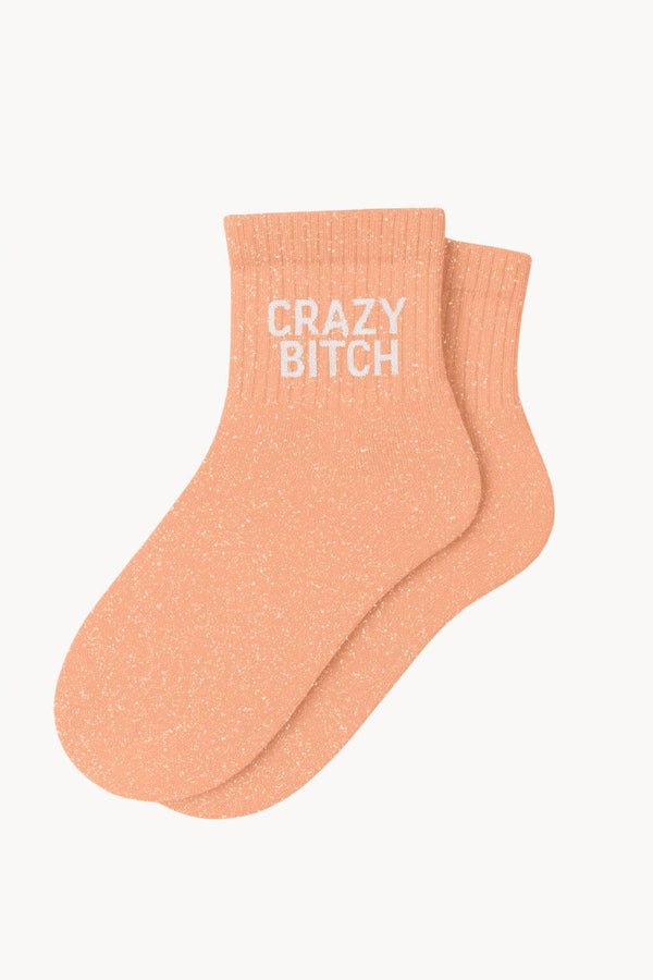 "CRAZY BITCH" Sequin Ankle Socks - Peach