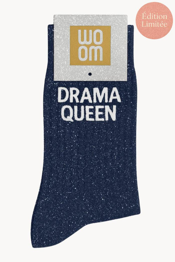 "Drama Queen" Message Glitter Socks - Navy Blue
