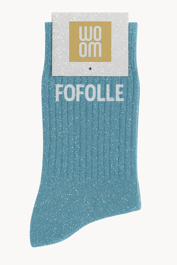 "Fofolle" Message Glitter Socks - Turquoise Blue