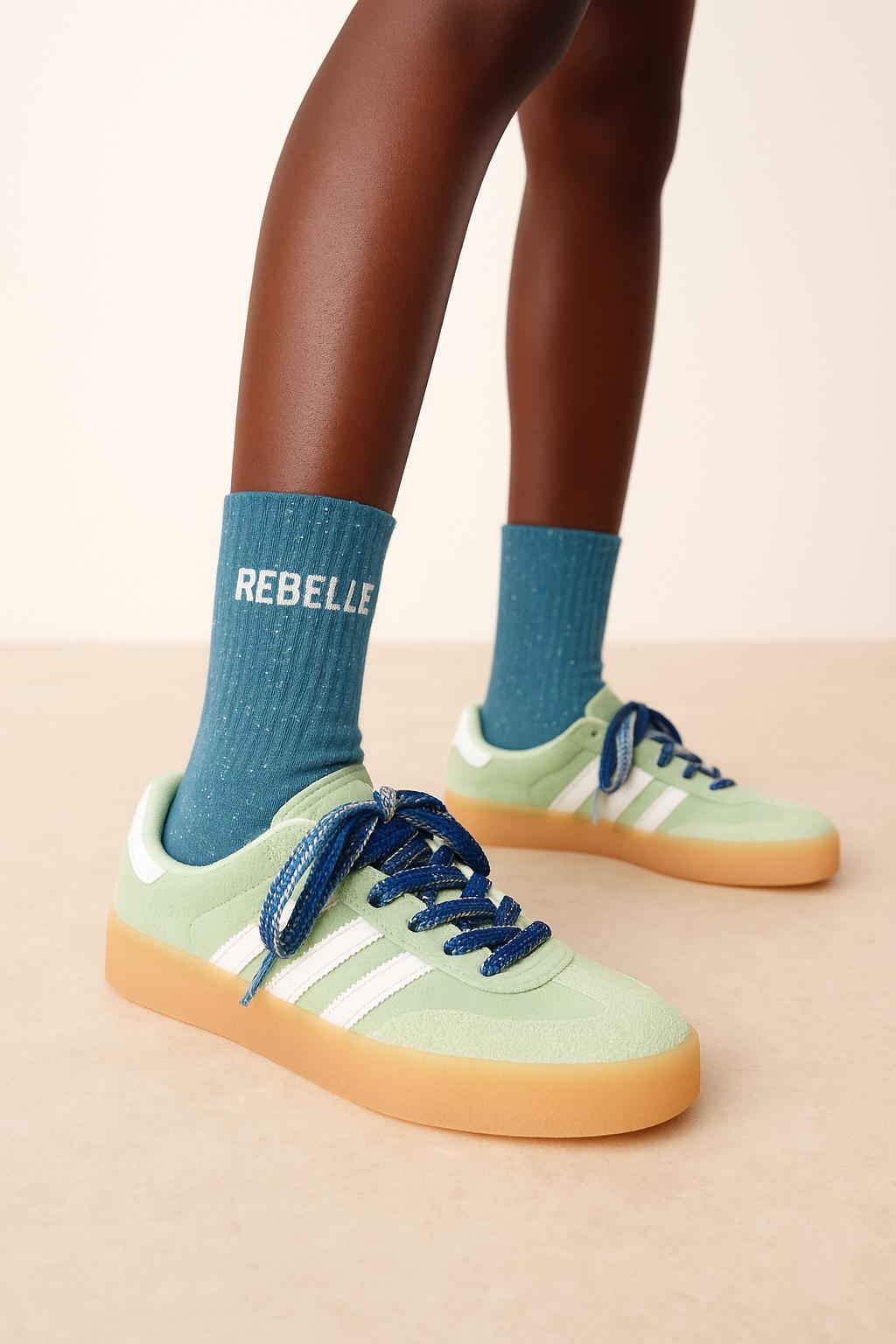 Chaussettes à Paillettes à Message "Rebelle" - Bleu Turquoise