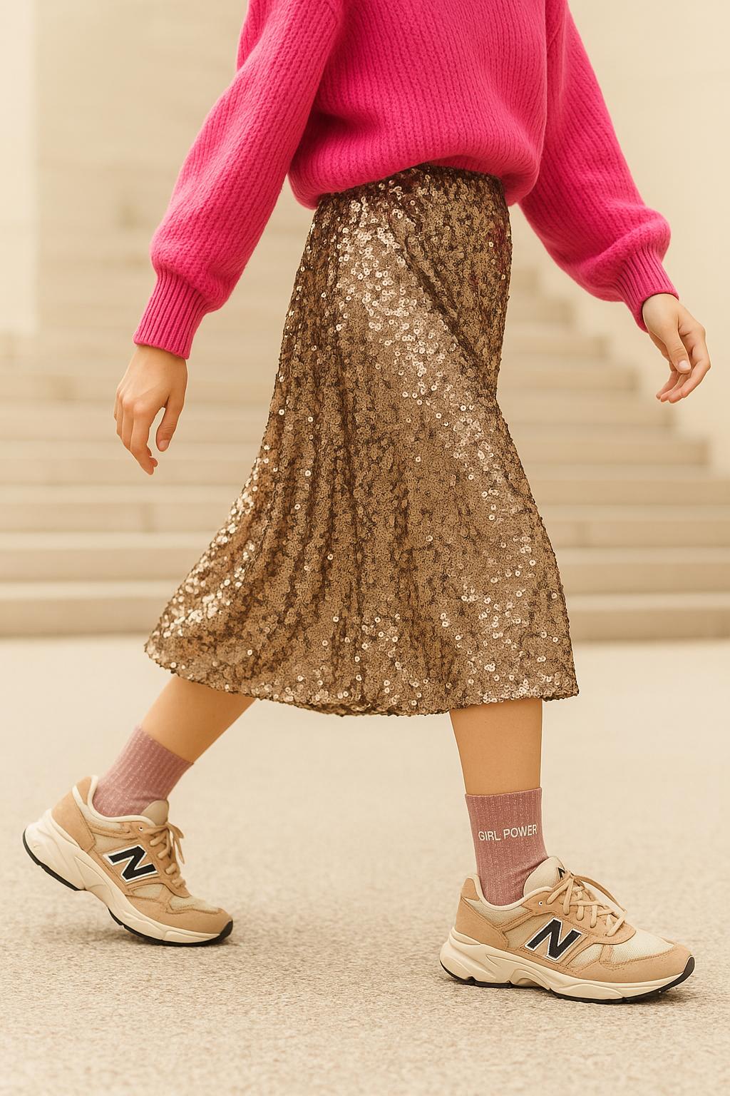 Chaussettes à Paillettes à Message "Girl Power" - Rose Gold