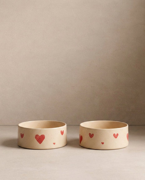 Cozy Hearts Stoneware Pet Bowl 14cm 2-Piece Set