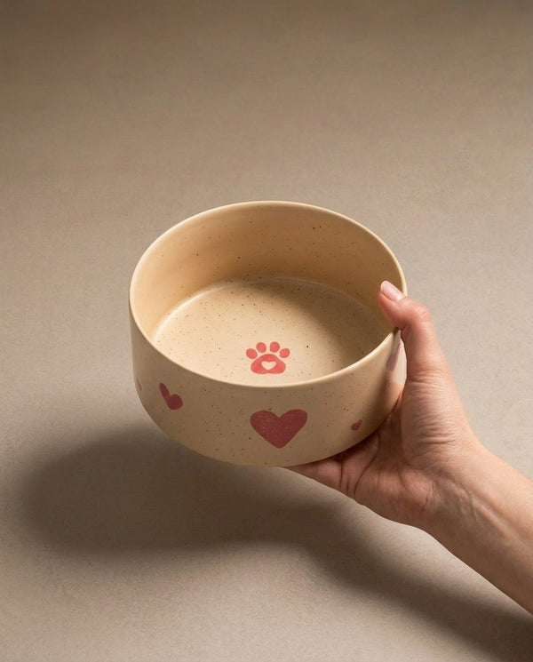 Cozy Hearts Stoneware Pet Bowl 14cm 2-Piece Set