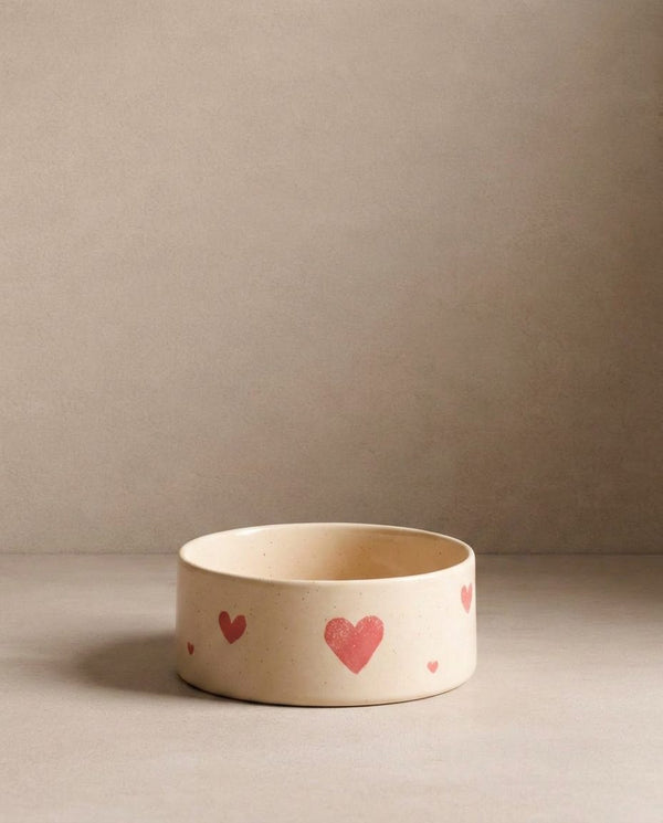 Cozy Hearts Stoneware Pet Bowl 16.5cm 2-Piece Set