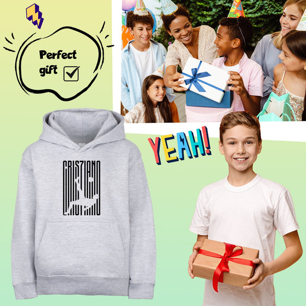 Fringoo Gamer Hoodie Grey for Boys Cotton Rich Soft Hooded Sweatshirt - Cristiano Kick Grey