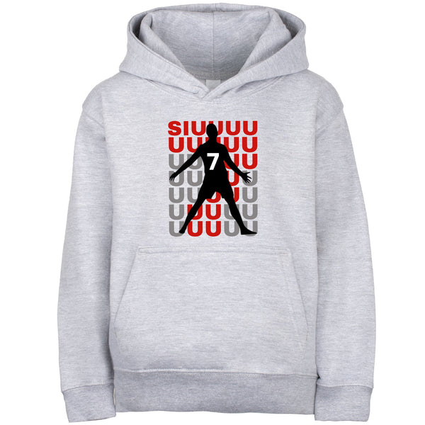 Fringoo Gamer Hoodie Grey for Boys Cotton Rich Soft Hooded Sweatshirt - Cristiano SIUUU Grey