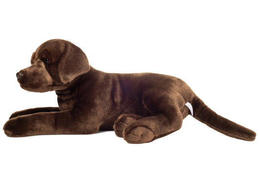 Chocolate brown Labrador plush lying down