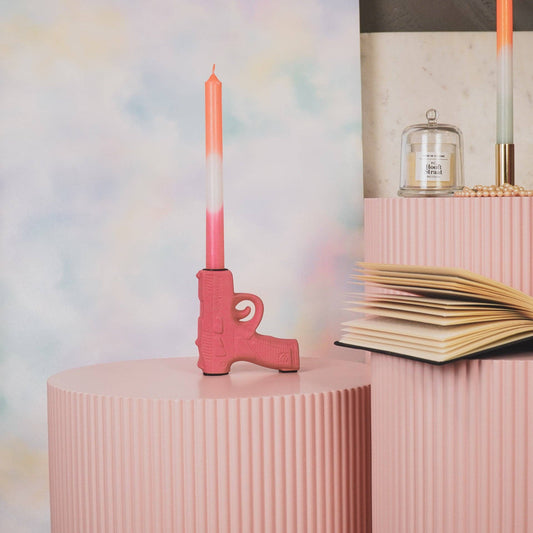 Candlestick - Gun - Ceramic - Neon Pink - 12x5x12cm