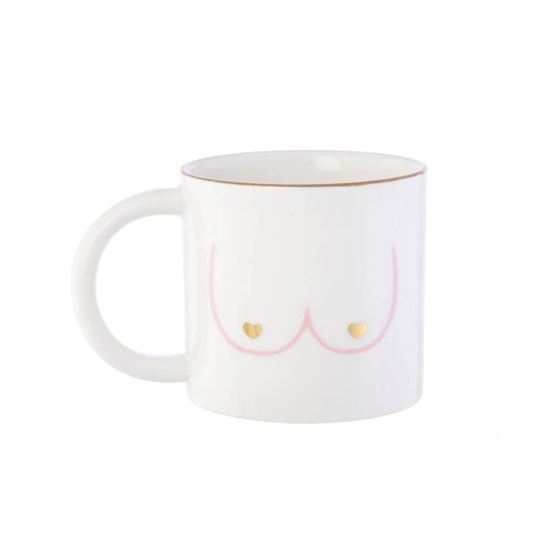 Girl Power Mug with boob and gold heart pattern